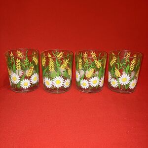 Lot Of 4 HJ Stotter New York Short Acrylic Glasses /Retro Daisy MCM Cottage Core